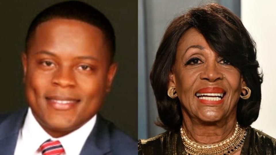 Joe Collins (left), a California Republican who challenged longtime Rep. Maxine Waters (right) for her seat and later accused her of libel and slander in a lawsuit, has been ordered to pay over $53,000 in her legal fees. (Photo by Frazer Harrison/Getty Images)