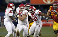 NEW YORK - DECEMBER 30: Scott Vallone #94 of the Rutgers Scarlet Knights runs for the endzone afte recovering a fumble against the Iowa State Cyclones during the New Era Pinstripe Bowl at Yankee Stadium on December 30, 2011 in the Bronx Borough of New York City. (Photo by Jeff Zelevansky/Getty Images)