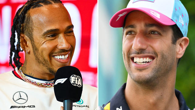 Pictured right is Aussie F1 driver Daniel Ricciardo and Lewis Hamilton on the left.