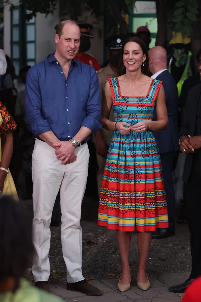 Kate Middleton and Prince arrive at the Trench Town Culture Yard Museum during the Platinum Jubilee Royal Tour of the Caribbean in Jamaica on March 22, 2022. - Credit: Mirrorpix / MEGA