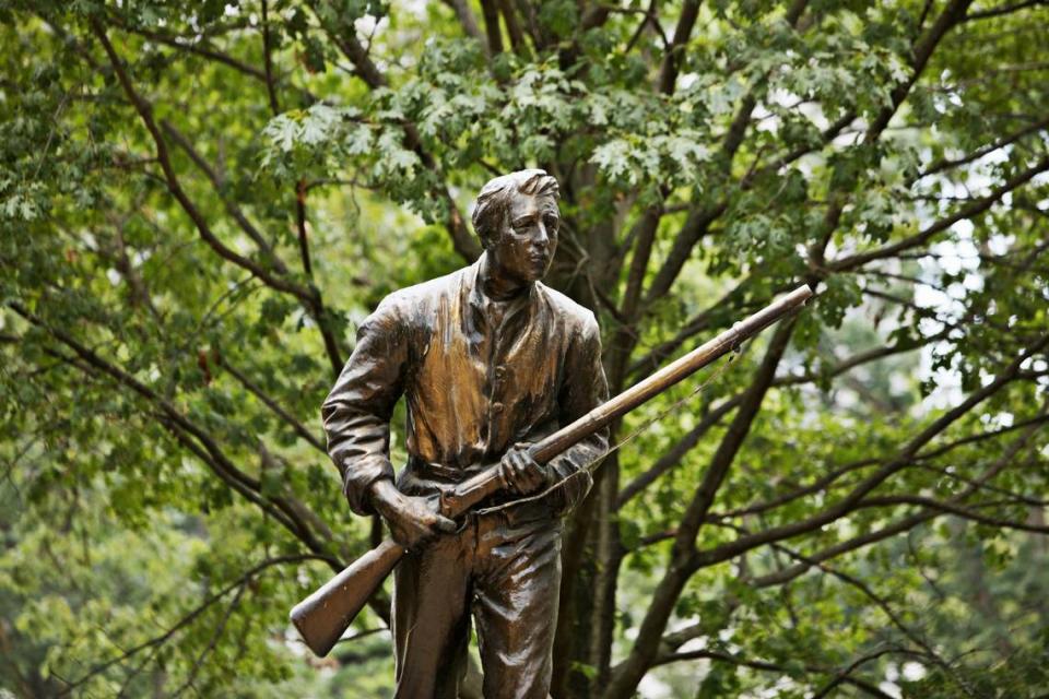 Henry Lawson Wyatt was the first of North Carolina Confederate volunteer soldiers to be killed in battle during the Civil War. The Edgecombe County native was killed at the battle at Bethel Church in Virginia on June 10, 1861. The statue of Wyatt depicts him standing, leaning forward and holding his gun across the front of his body. The statue was dedicated on June 10, 1912, according to the N.C. Department of Cultural Resources.