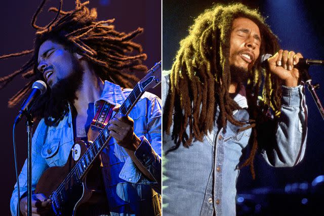 <p>Paramount Pictures; Michael Ochs Archives/Getty</p> (Left to right:) Kingsley Ben-Adir in "Bob Marley: One Love," Bob Marley