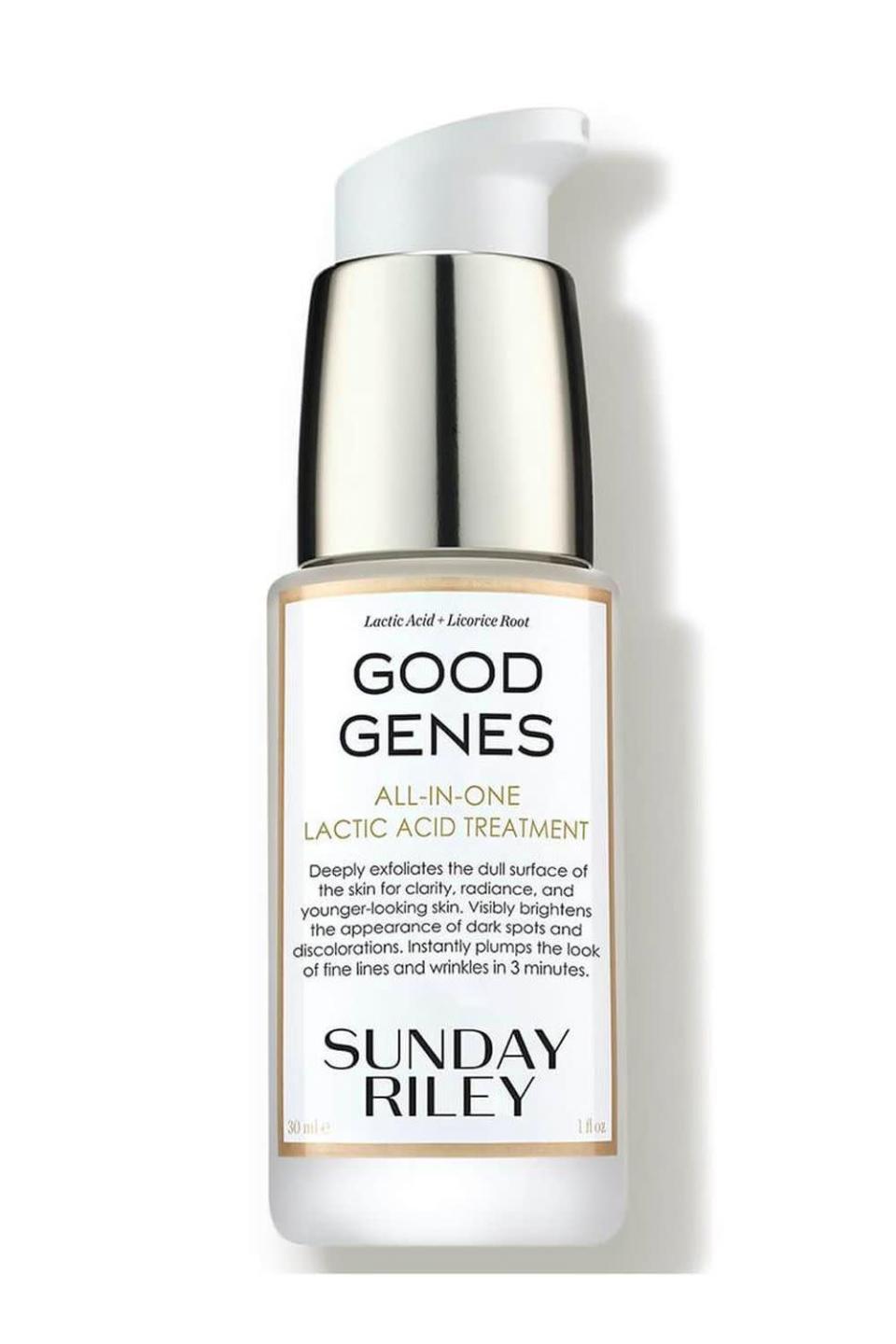 <p><strong>SUNDAY RILEY</strong></p><p>sephora.com</p><p><strong>$85.00</strong></p><p><a href="https://go.redirectingat.com?id=74968X1596630&url=https%3A%2F%2Fwww.sephora.com%2Fproduct%2Fgood-genes-all-in-one-lactic-acid-treatment-P309308&sref=https%3A%2F%2Fwww.cosmopolitan.com%2Fstyle-beauty%2Fbeauty%2Fg40604552%2Fbest-anti-aging-serums%2F" rel="nofollow noopener" target="_blank" data-ylk="slk:Shop Now" class="link ">Shop Now</a></p><p>There's a reason why this cult-favorite serum has like a gajillion five-star ratings: It really, truly works. It <strong>uses a multitasking AHA called lactic acid</strong> (think of it as glycolic acid's chiller sister) to <a href="https://www.cosmopolitan.com/style-beauty/beauty/a53481/how-to-exfoliate-your-face/" rel="nofollow noopener" target="_blank" data-ylk="slk:exfoliate skin" class="link ">exfoliate skin</a> and boost its hydration levels too. The result? An improvement in fine lines and uneven texture, a reduction in pore size, and fewer dark spots too.</p><p><em><strong>THE REVIEW: </strong>"This stuff deserves 10 stars at least—it has totally changed by skin! It has smoothed out my texture texture, gotten rid of black heads and clogged pores on my chin, and even helped fade my discoloration too. I use this everyday now under my moisturizer before bed."</em></p>