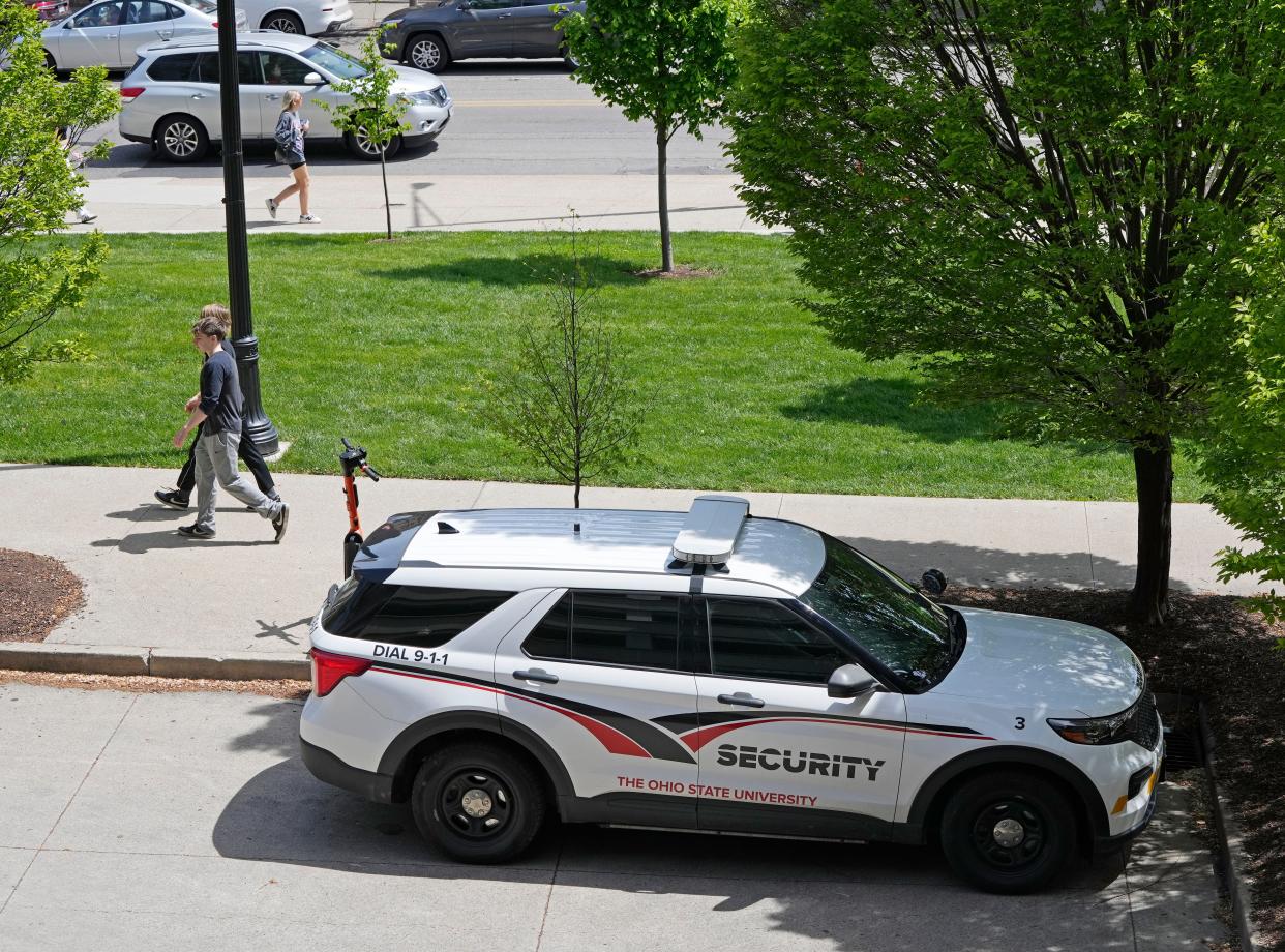 The Ohio State University main campus in Columbus was quiet on Friday with a normal presence of police and security. Following the arrest of 36 people Thursday night at an anti-Israel protest at Ohio State University, students voiced support for the protesters and said police actions that night on the South Oval made them feel less trustful of campus police.