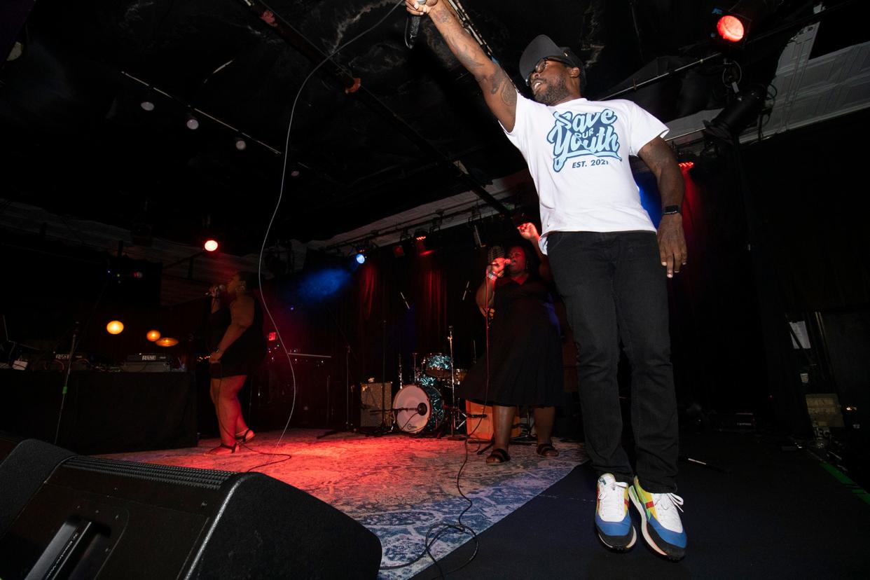 (L-R) Jazmin Janay, Celest Ngeve and BlackNerdNinja perform during Fortyfest at the 40 Watt Club in Athens, Ga. on Saturday, Sept. 2, 2023. The event raised thousands of dollars for local nonprofit Nuçi's Space.