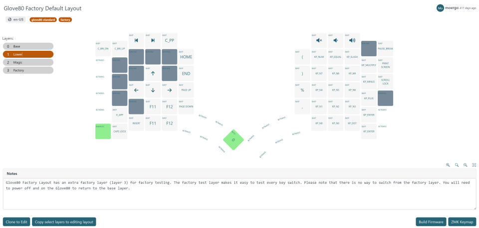 MoErgo online layout editor for the Glove80 keyboard