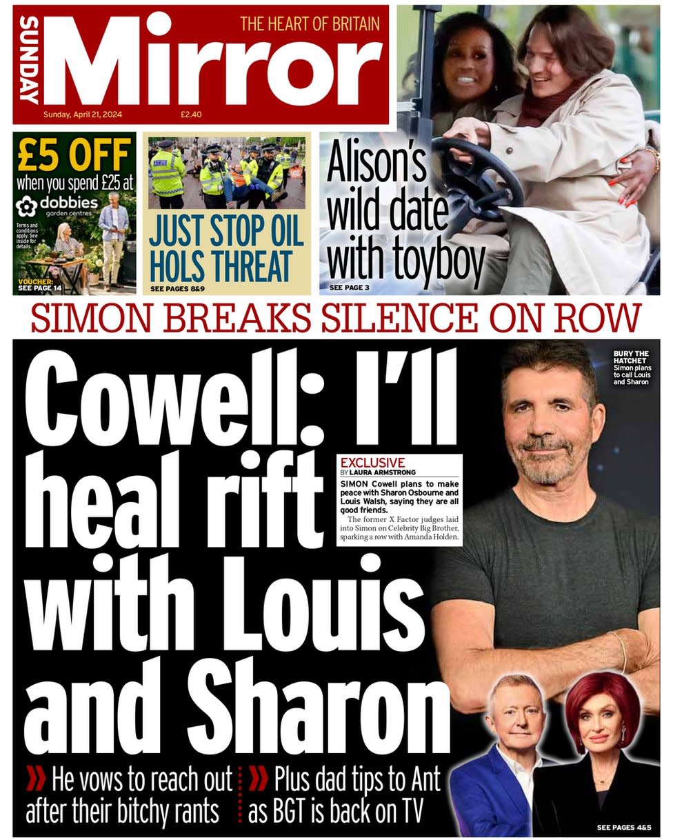 Sunday Mirror front page