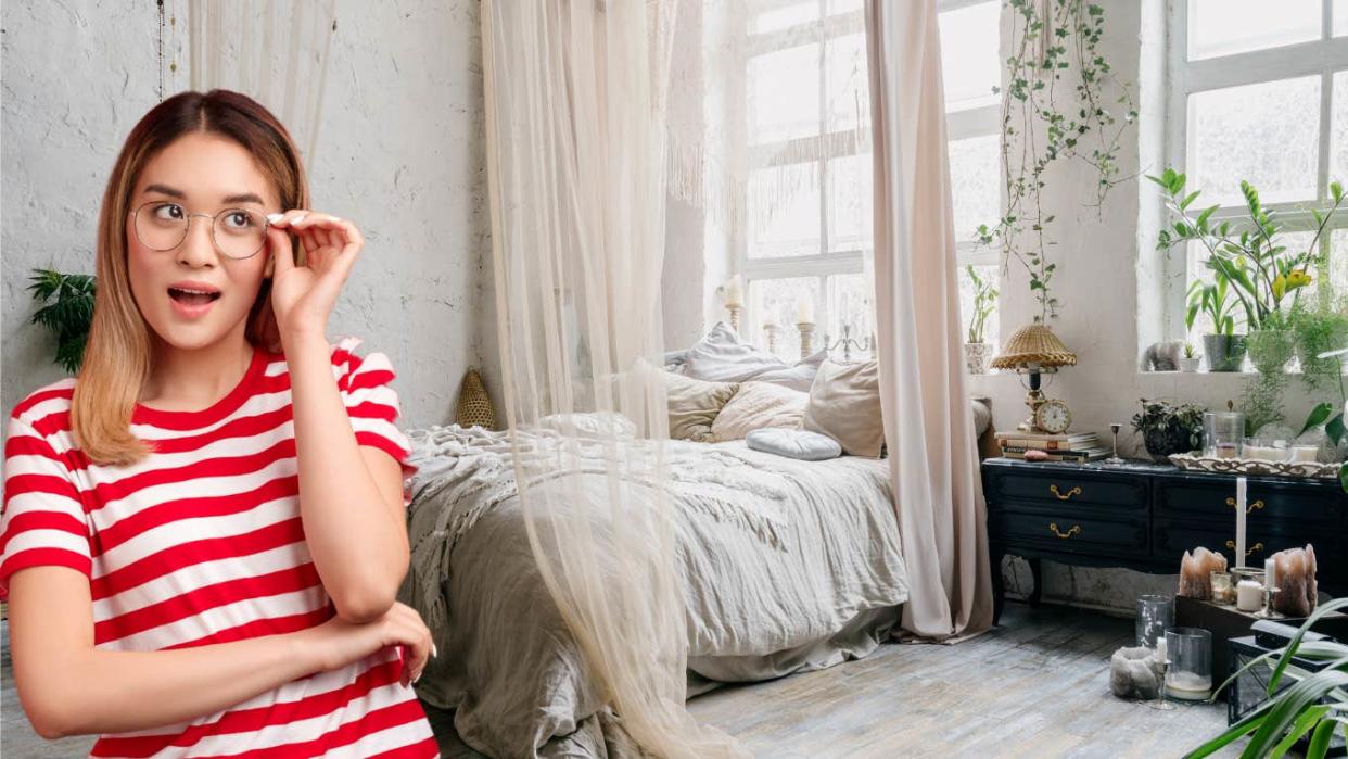 Woman intrigued by new roommates room layout