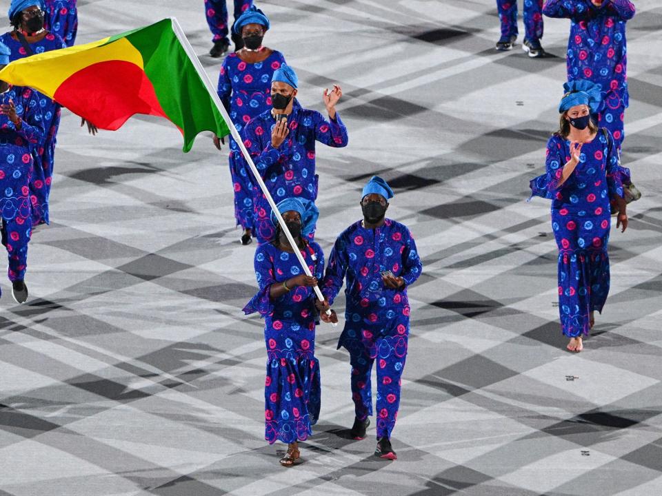 Athletes from Benin make their entrance at the Summer Olympics.