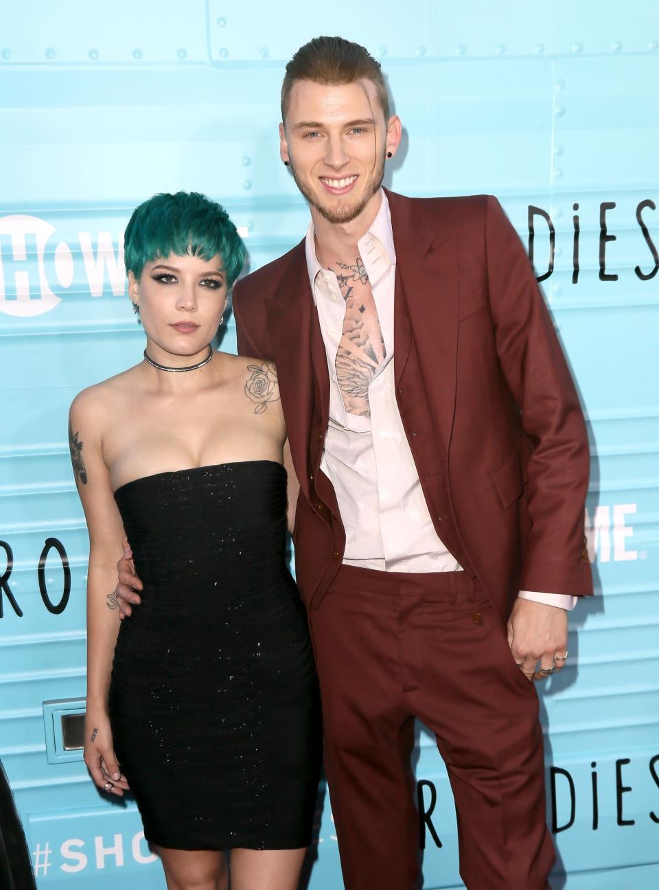 <p>The rapper was linked to Halsey in March 2017 when they were <a href="https://twitter.com/PopCrave/status/1016354765058592774?s=20" class="link " rel="nofollow noopener" target="_blank" data-ylk="slk:spotted at the beach together">spotted at the beach together</a>. Photos of their tropical outing resurfaced in July 2018, <a href="https://www.billboard.com/articles/news/8464524/halsey-machine-gun-kelly-dating-rumors" class="link " rel="nofollow noopener" target="_blank" data-ylk="slk:prompting Halsey to deny dating rumors">prompting Halsey to deny dating rumors</a>. Two months after she debunked the relationship, MGK confirmed in an interview with <strong>The Breakfast Club</strong> that they weren't dating but <a href="https://youtu.be/Le0u232ODx8" class="link " rel="nofollow noopener" target="_blank" data-ylk="slk:had previously been intimate">had previously been intimate</a>. In September 2020, the pair reunited for their song "<a href="http://www.youtube.com/watch?v=7gVNNPv8w4Q" class="link " rel="nofollow noopener" target="_blank" data-ylk="slk:Forget Me Too">Forget Me Too</a>."</p>