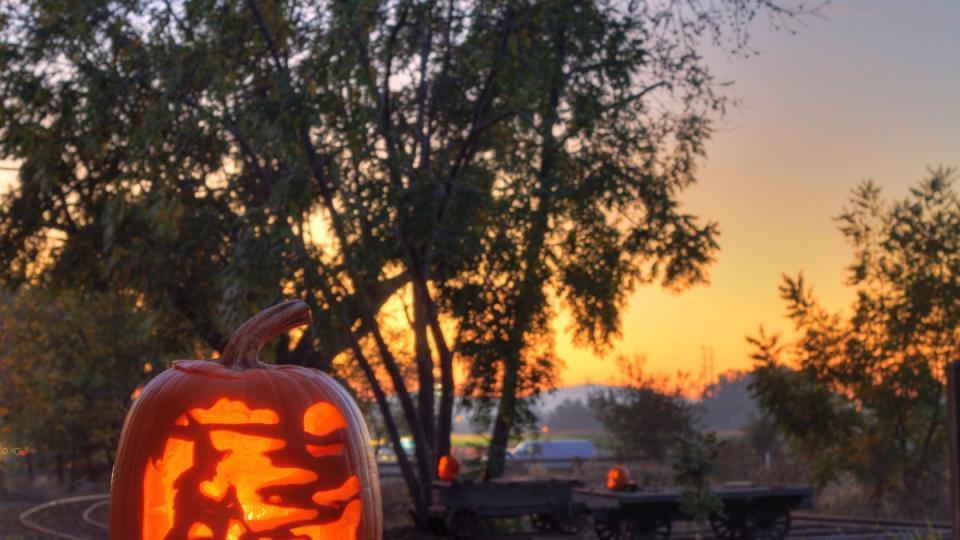 illuminated halloween at dusk