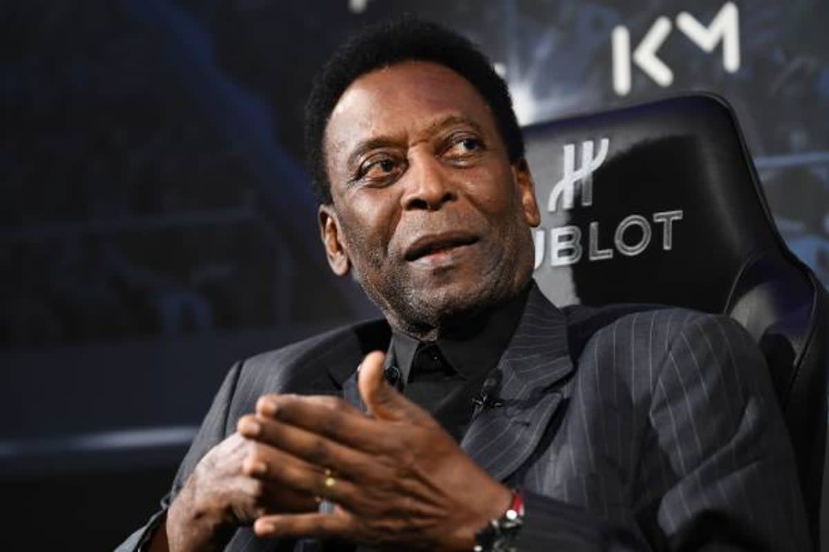 File: Brazilian football legend Pele speaks during a meeting with Paris Saint-Germain (PSG) and France national football team in Paris (AFP via Getty)