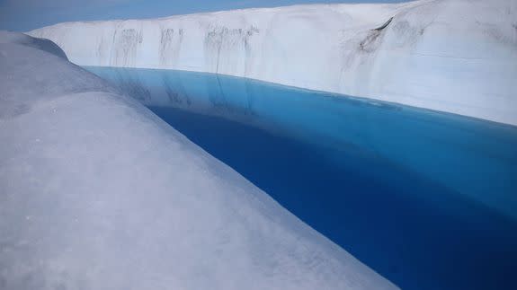 Part of the glacial ice sheet that covers about 80 percent of Greenland is seen on July 17,  2013 .