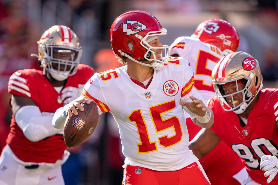 Kansas City Chiefs quarterback Patrick Mahomes (15) during the third quarter against the San Francisco 49ers at Levi's Stadium on Oct. 23, 2022.