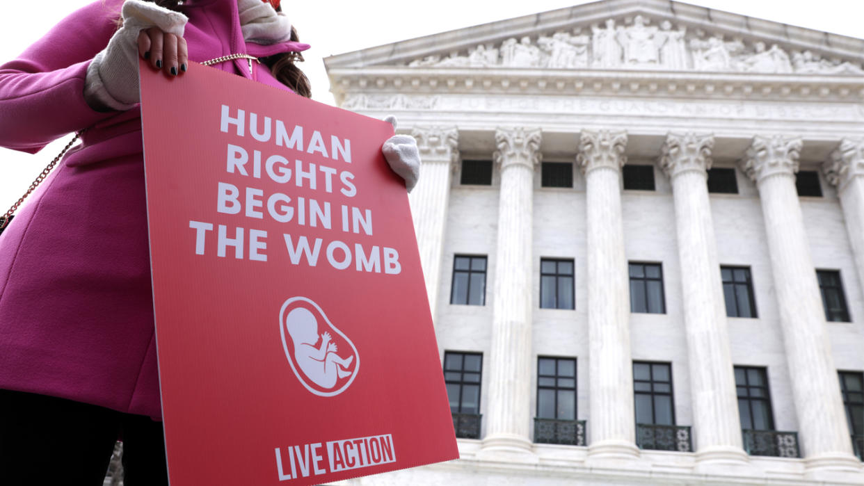 An anti-abortion activist protests outside the Supreme Court during the 48th annual March for Life in January.