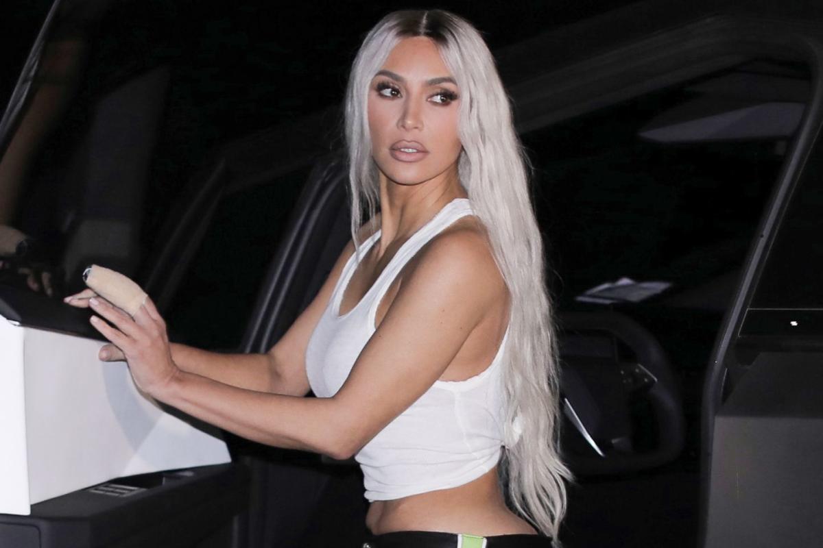 Kim Kardashian Is Powerful in Platinum as She Goes Back to Blonde During  Night out in Telsa Cybertruck