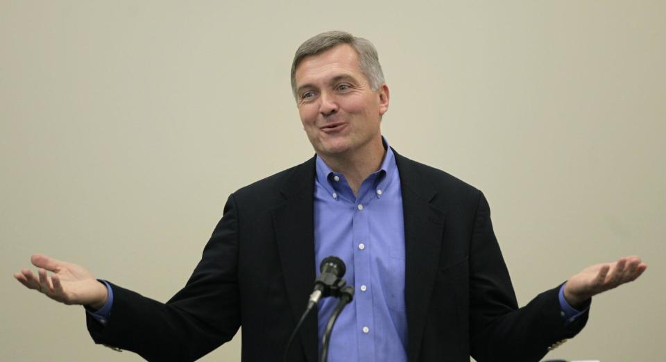 FILE - In this Oct. 24, 2012, file photo, Democratic Rep. Jim Matheson makes remarks to the Women’s Legislative Council at the Utah State Capitol, in Salt Lake City. Matheson on Tuesday, Dec. 17, 2013 announced he will not run for an eighth term in Congress next year. Matheson was expected to face a tough repeat challenge in 2014 from Saratoga Springs Mayor Mia Love, a Republican who he narrowly defeated in 2012. (AP Photo/Rick Bowmer, File)