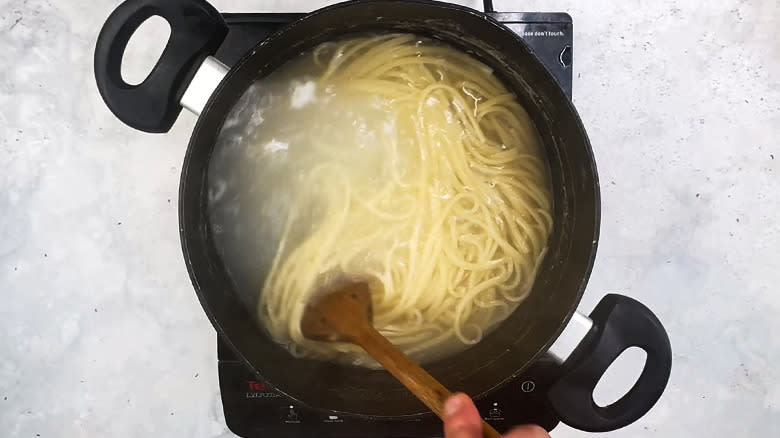 pasta cooking in pot