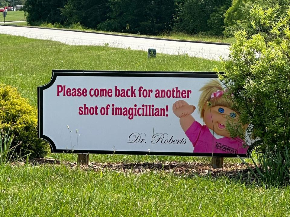 A sign exiting Babyland General Hospital.