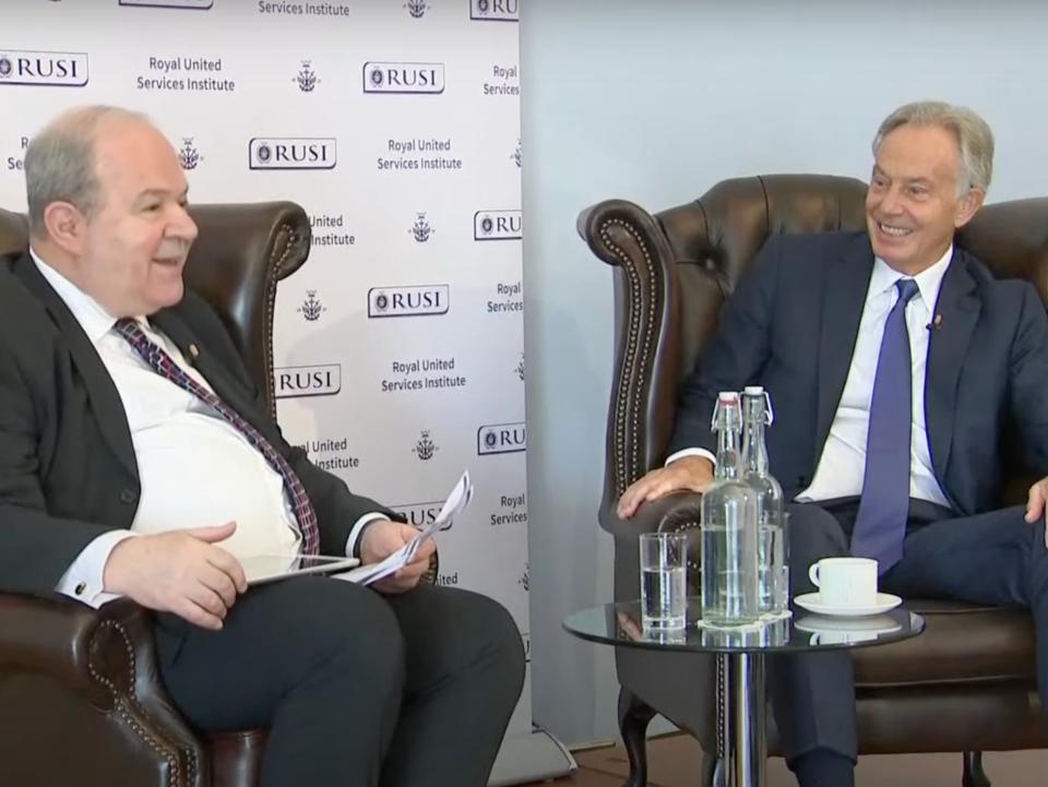 Blair speaks to Jonathan Eyal of the RUSI (YouTube/The Independent)