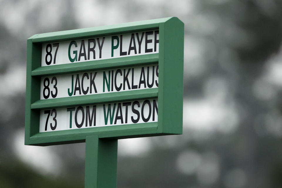 The honorary tees shots of Gary Player, Jack Nicklaus and Tom Watson begin the 2023 Masters Tournament