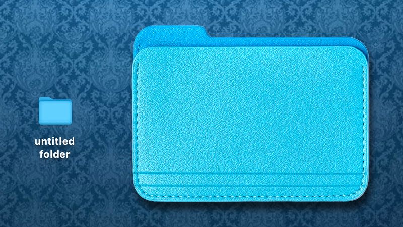 Nikolas Bentel's Untitled Folder Wallet next to a screenshot of an actual macOS folder icon, against a patterned blue background.