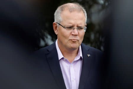 Prime Minister Scott Morrison addresses the media on the grounds of Kirribilli House, Sydney, Australia, October 21, 2018.  AAP/Chris Pavlich/via REUTERS