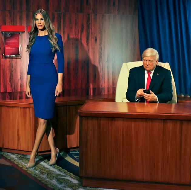 Waxworks of former President Donald Trump and former first lady Melania Trump have been unveiled at the new Madame Tussauds museum in Dubai. (Photo: via Associated Press)