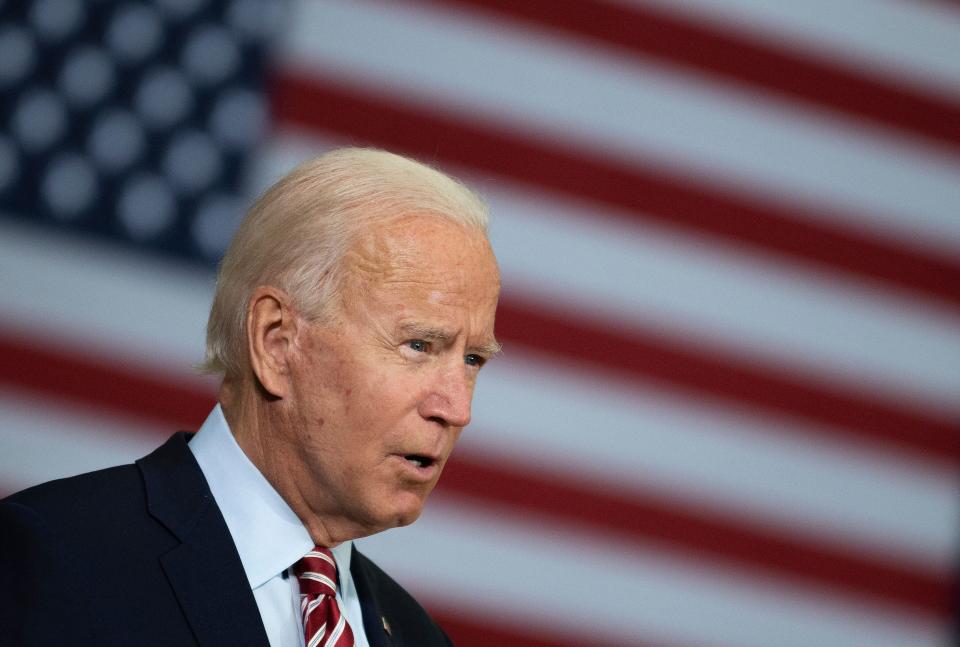 Democratic presidential candidate Joe Biden speaks in Tampa, Florida, on Sept. 15, 2020, during a roundtable discussion with Tampa-area veterans and military families.  (Photo: JIM WATSON via Getty Images)