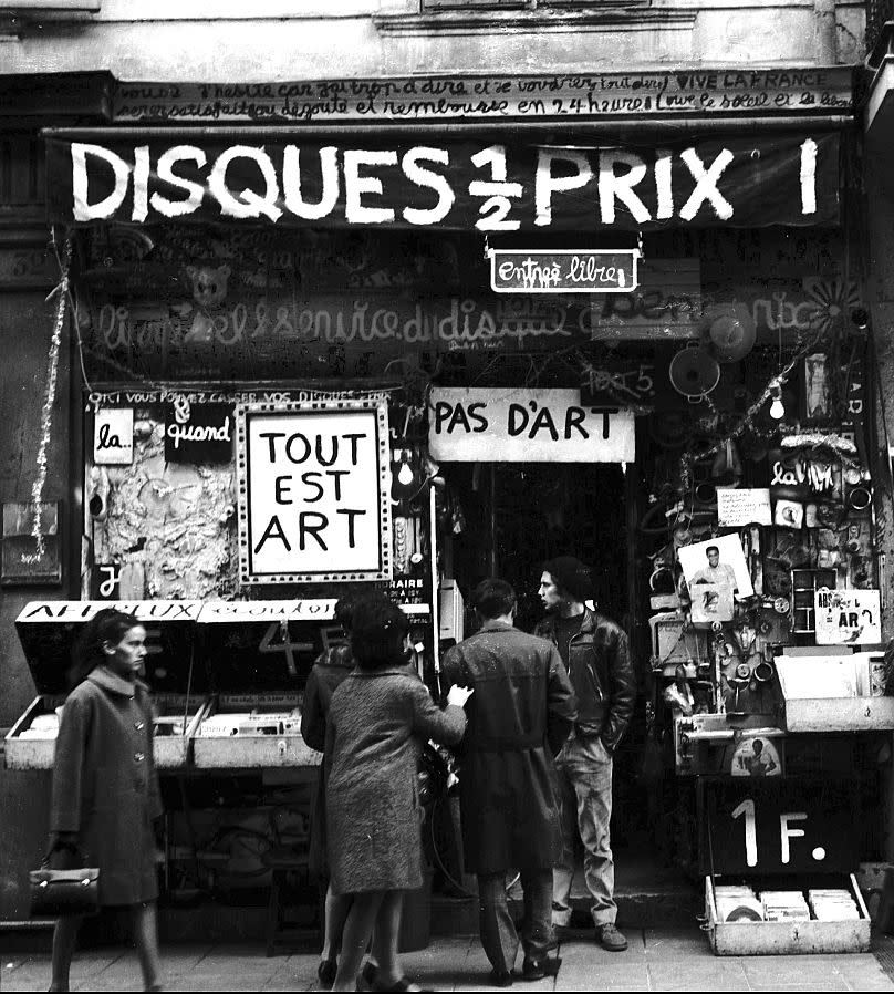 Vautier's record store in Nice in 1958. The facade was purchased and displayed at the Pompidou Centre.