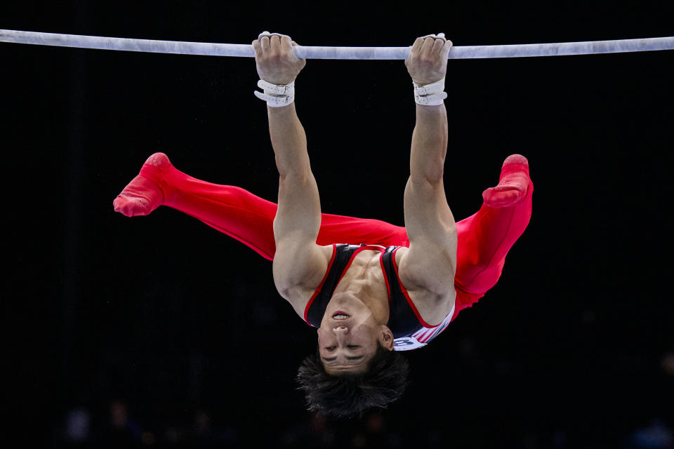 08 October 2023, Belgium, Antwerpen: Gymnastics: World Championship 2023, men, final, high bar, Sportpaleis. Daiki Hashimoto from Japan in action on high bar. Photo: Tom Weller/dpa (Photo by Tom Weller/picture alliance via Getty Images)