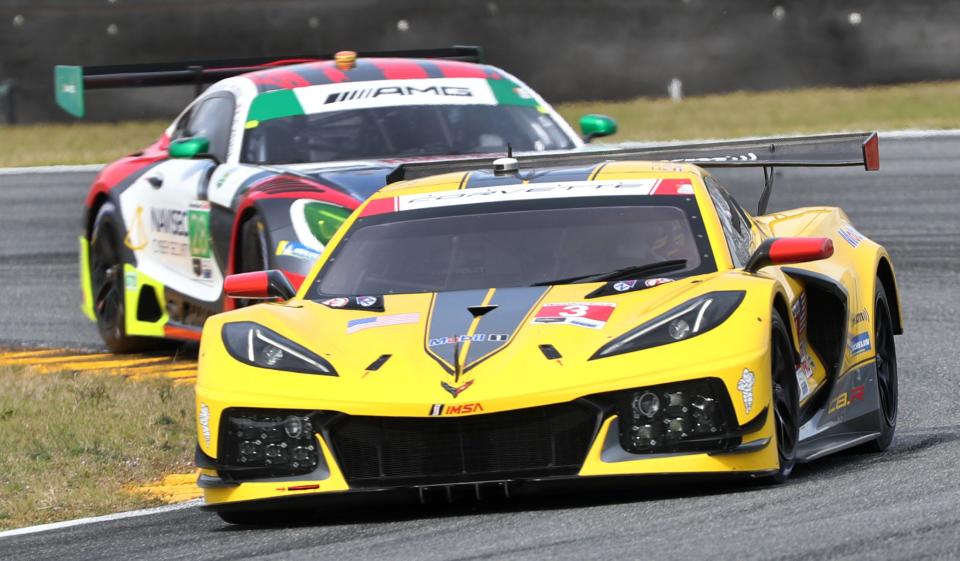 The unmistakable nose of a Corvette out of the GTD class.