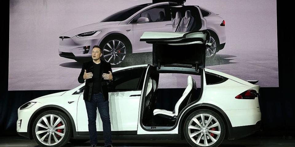 Elon Musk in front of a Tesla