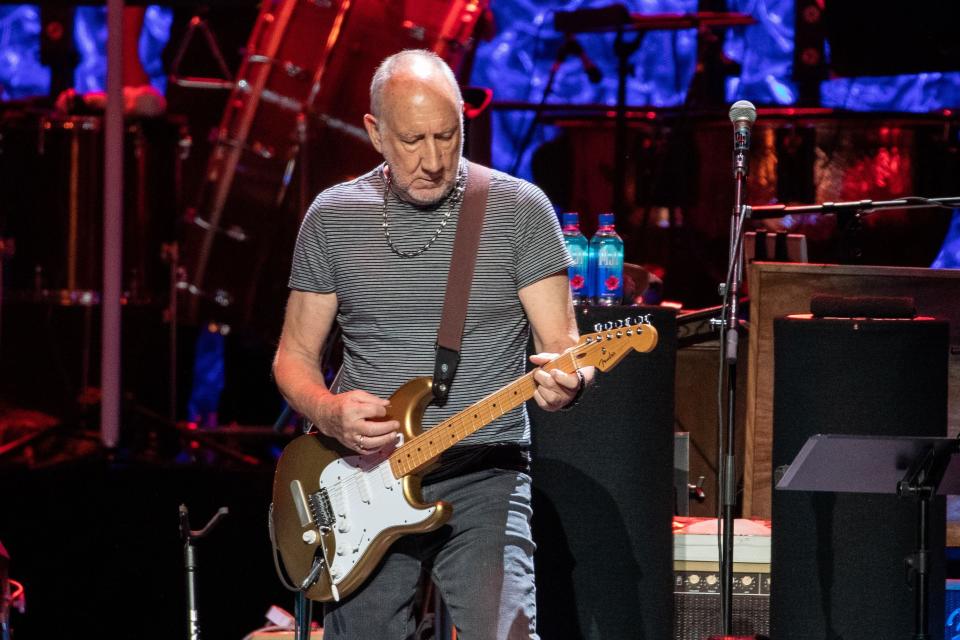 Pete Townshend of British rock band "The Who" performs on the second leg of their Moving On! tour on September 25, 2019 in Houston, Texas.