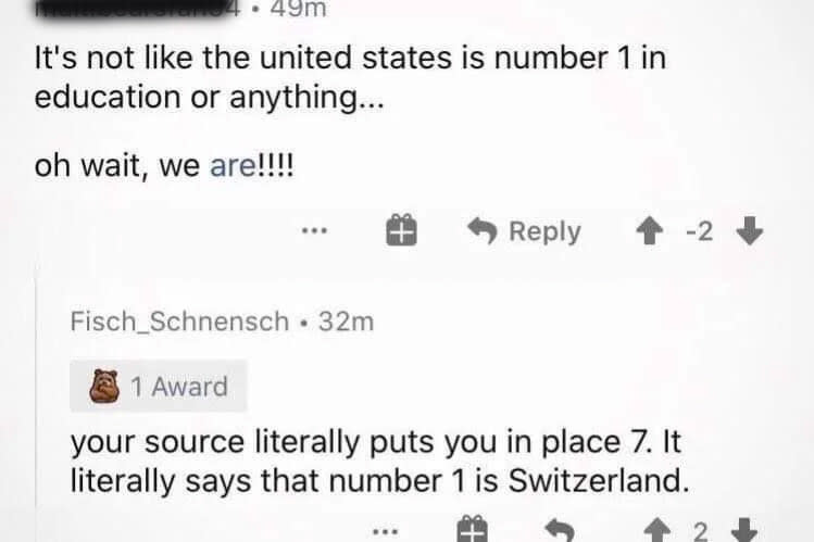 American who says they are number one in education, but they are actually number seven