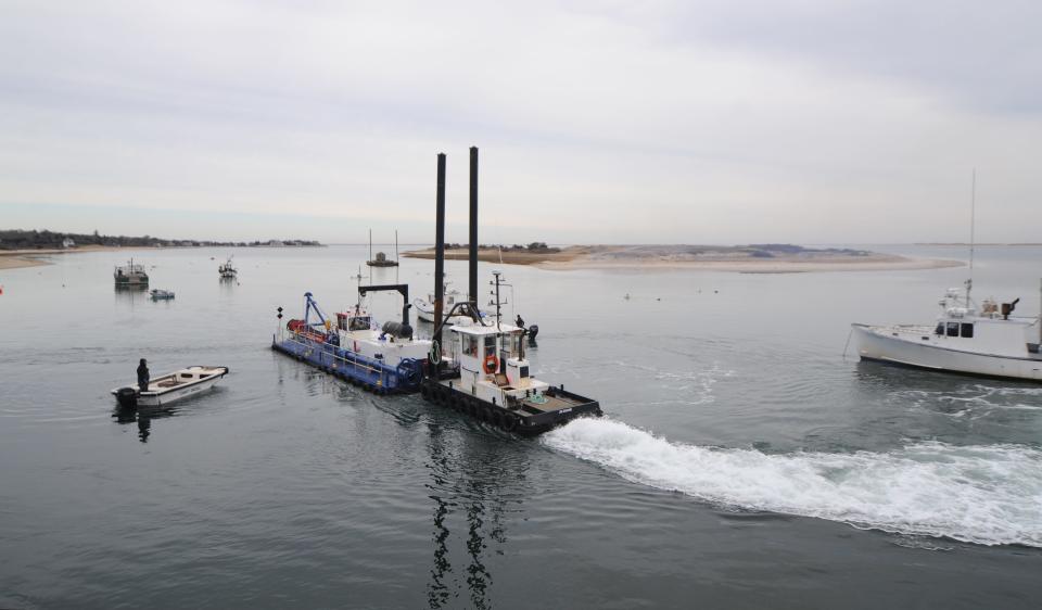 Barnstable County leaders are grappling with how to operate the county dredge program, which serves 14 Cape Cod towns, without state and federal subsidies that have helped sustain the program in the past. In the photo, a county dredge leaves Chatham Fish Pier in January and heads to Aunt Lydia's Cove.