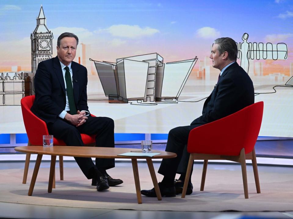 Sir Keir Starmer and Lord Cameron on the BBC’s ‘Sunday with Laura Kuenssberg’ (PA)