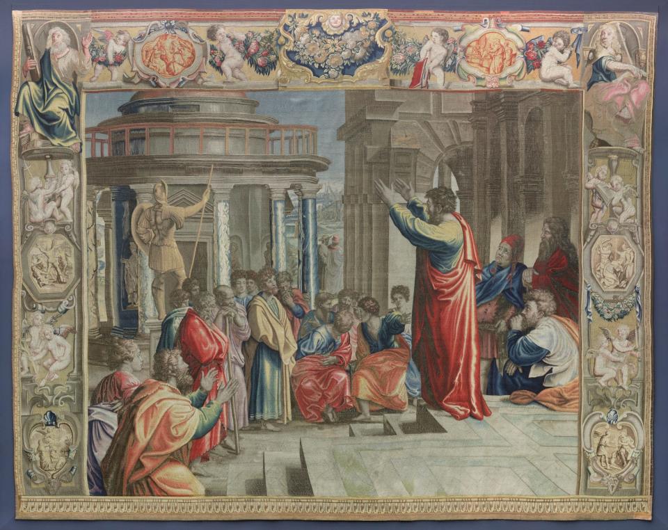 Mortlake manufactory (after designs by Raphael), "St. Paul Preaching at Athens"