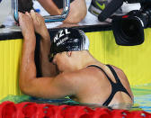 Sophie Pascoe of New Zealand reacts after winning the gold medal in the Women's 100m Breaststroke SB9 Final.