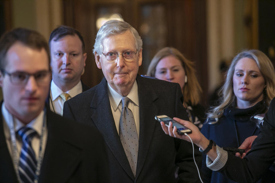 Republican Senate Majority Leader Mitch McConnell has refused to allow a vote on the House-passed measure to reopen the government without President Trump's demanded border wall funding. (Photo: ASSOCIATED PRESS)