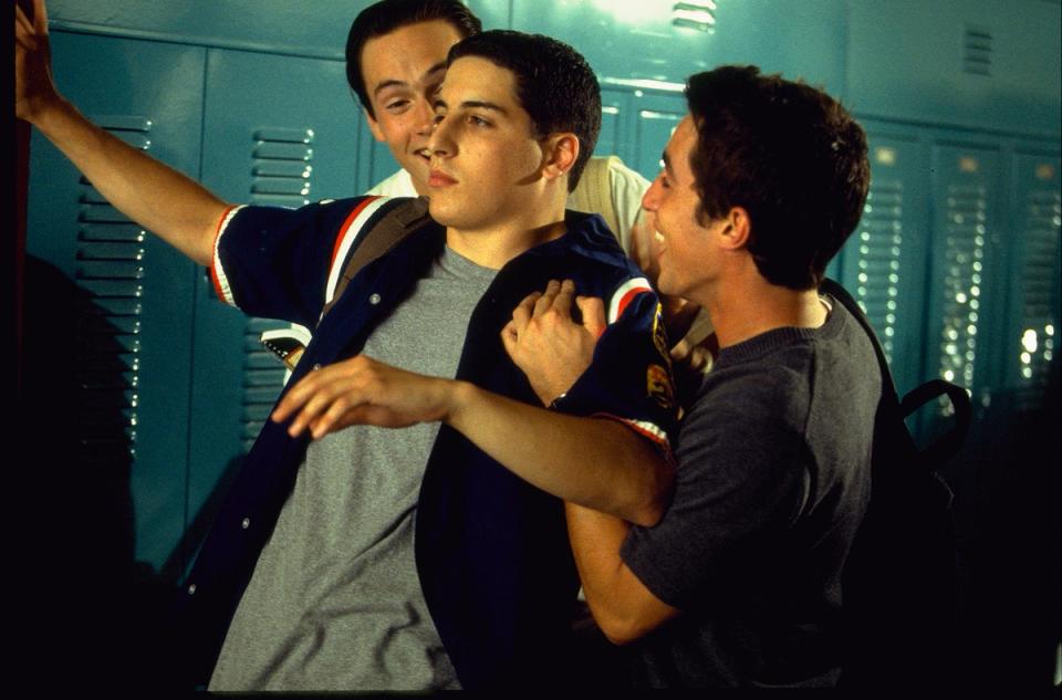 Pie fidelity: Jason Biggs (centre) in teen sex phenomenon ‘American Pie’ (Universal)