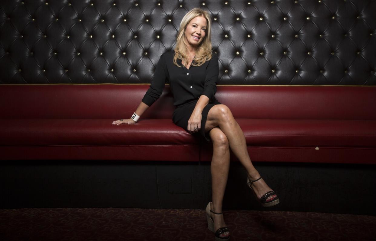 Jeanie Buss sits for a portrait at the Belasco Theater in Los Angeles.