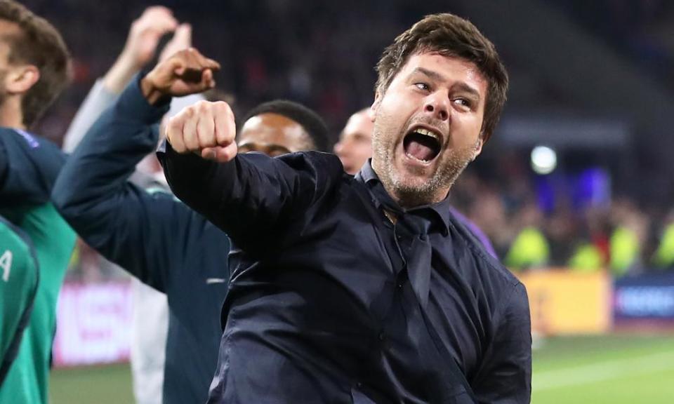 Mauricio Pochettino celebrates Tottenham’s Champions League win against Ajax in 2019.