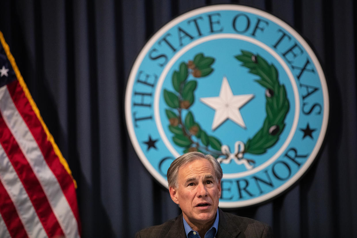 AUSTIN, TX - JULY 10: Texas Gov. Greg Abbott speaks during a border security briefing with sheriffs from border communities at the Texas State Capitol on July 10 in Austin, Texas. Border Security is among the priority items on Gov. Abbotts agenda for the 87th Legislatures special session. (Photo by Tamir Kalifa/Getty Images)