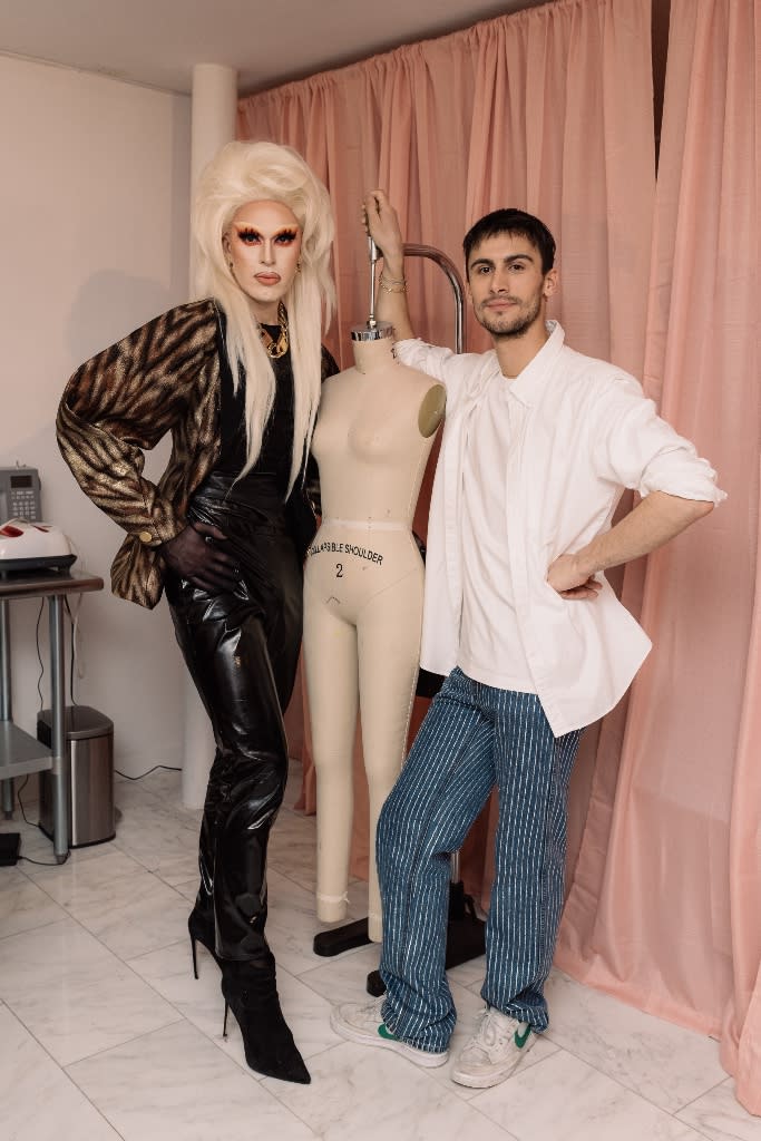 CT Hedden and Christian Cowan pose in his atelier at the opening of his flagship boutique in SoHo, New York City on March 24, 2022. - Credit: Jason Crowley/BFA.com