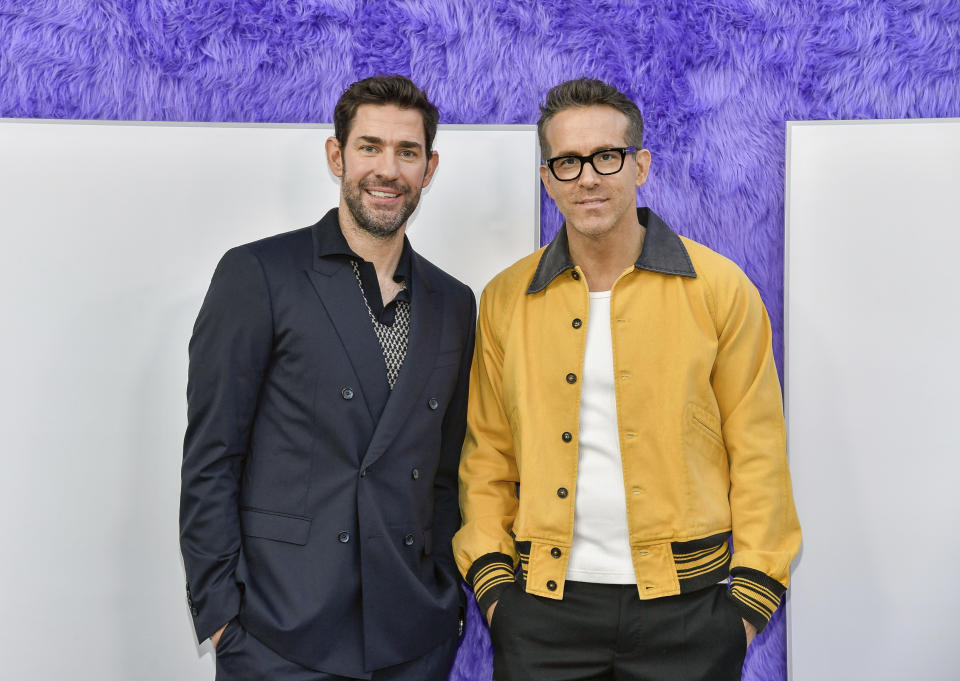 John Krasinski, left, and Ryan Reynolds attend the premiere of Paramount Pictures' "IF" at the SVA Theatre on Monday, May 13, 2024, in New York. (Photo by Evan Agostini/Invision/AP)