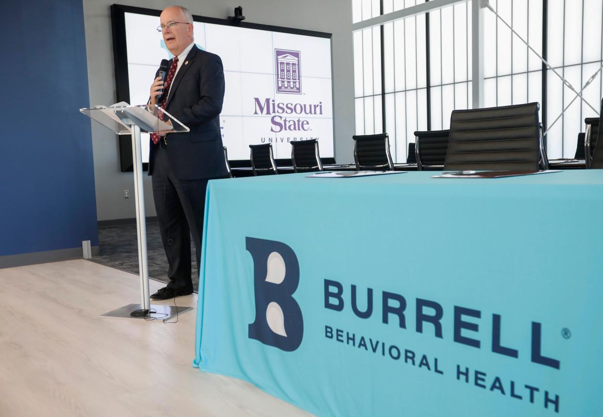 Missouri State University President Clif Smart speaks about a collaboration between Burrell and Missouri State University to begin a Psychology Doctorate program during a press conference at the Burrell Administrative Campus on Thursday, Feb. 10, 2022.