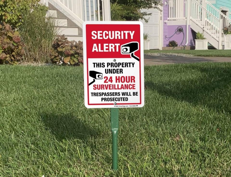 Home security system on the lawn.