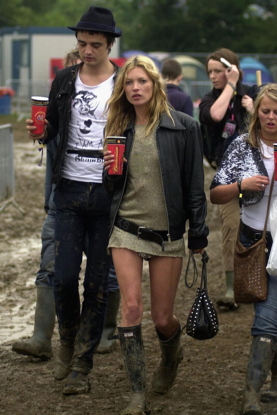 at Glastonbury Music Festival with Pete Doherty on June 25, 2005 (Getty Images)