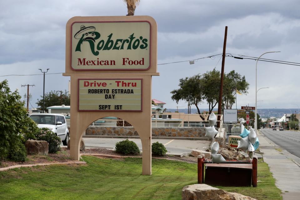 The marquee in front of Robertos shows “Roberto Estrada Day” on Sept. 1, 2021, after the Doña Ana County Commission named Sept. 1 after the local restaurant owner who died in 2021.
